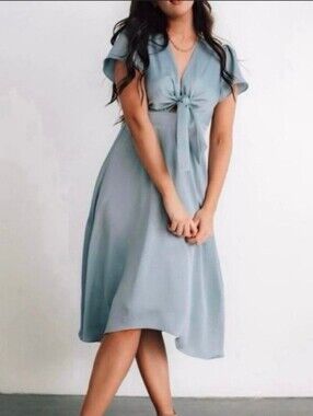 Baltic Born Poppy Satin Light Blue Front Tie Cocktail Formal Midi Dress Size XXL